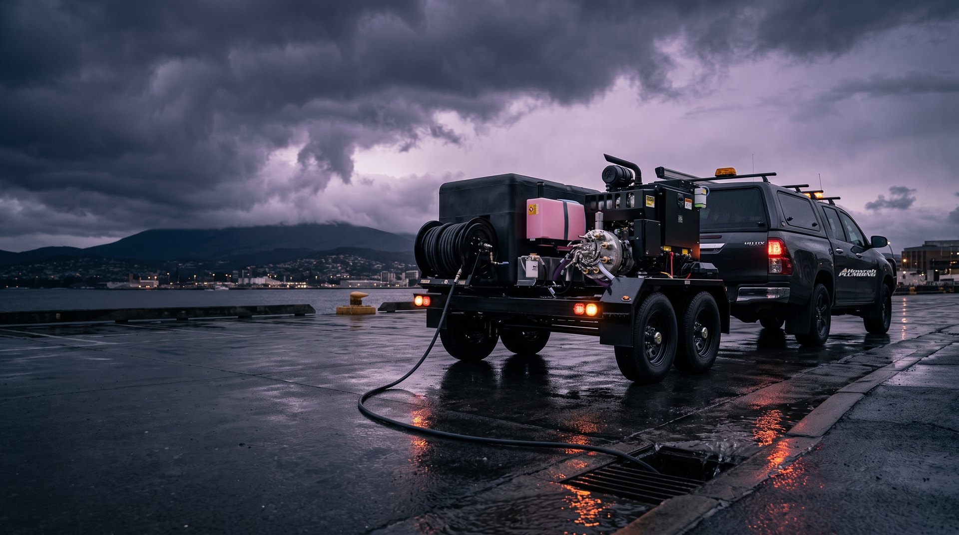 Drain being cleared with high-pressure jetting equipment